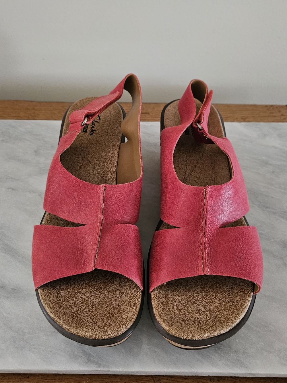 Women’s Clarks Red Cork Wedge Sandals - Picture 4 of 13